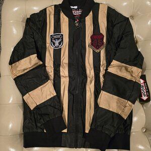 World Of Troop Leather Moto Jacket BLACK/GOLD Size -MEDIUM